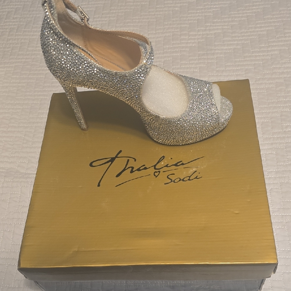 Thalia Sodi Silver Stiletto Heels with Mary Jane Strap